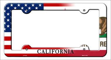 California|American Flag Novelty Metal License Plate Frame LPF-444
