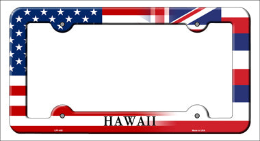 Hawaii|American Flag Novelty Metal License Plate Frame LPF-450