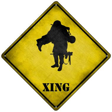 Soldier Carrying Wounded Xing Novelty Mini Metal Crossing Sign MCX-181