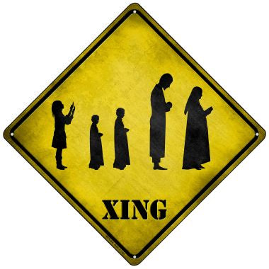 Group Praying Xing Novelty Mini Metal Crossing Sign MCX-204