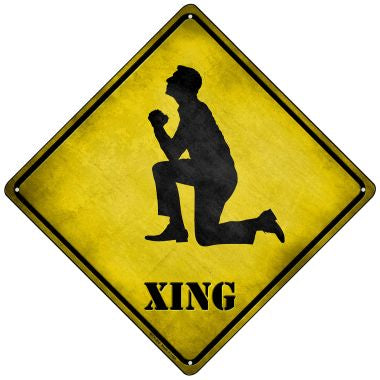 Man Praying On Knees Xing Novelty Mini Metal Crossing Sign MCX-205