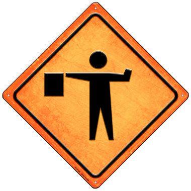 Man Holding Flag Novelty Mini Metal Crossing Sign MCX-380