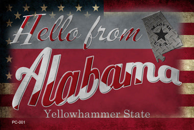 Hello From Alabama Novelty Metal Postcard PC-001