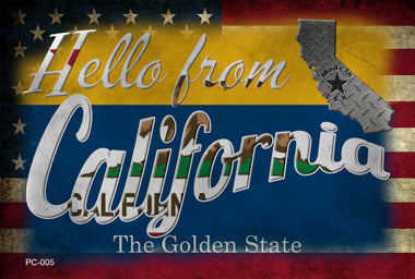 Hello From California Novelty Metal Postcard PC-005