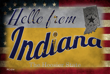 Hello From Indiana Novelty Metal Postcard PC-014