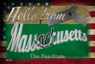 Hello From Massachusetts Novelty Metal Postcard PC-021