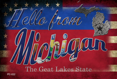 Hello From Michigan Novelty Metal Postcard PC-022