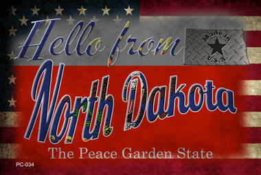 Hello From North Dakota Novelty Metal Postcard PC-034