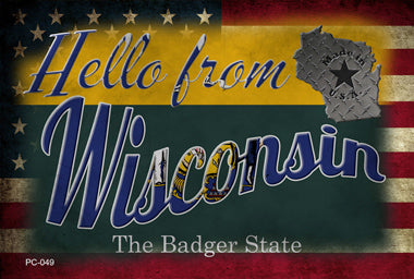 Hello From Wisconsin Novelty Metal Postcard PC-049