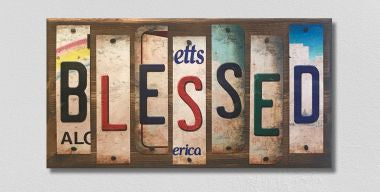 Blessed License Plate Tag Strips Novelty Wood Sign WS-091