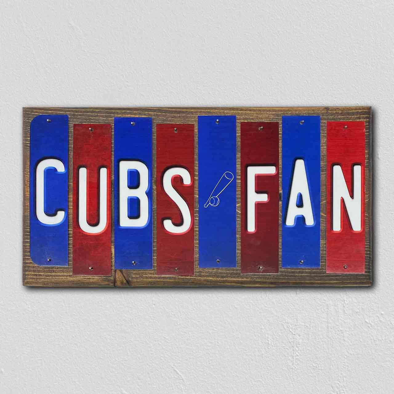 Cubs Fan Team Colors Baseball Fun Strips Novelty Wood Sign WS-629