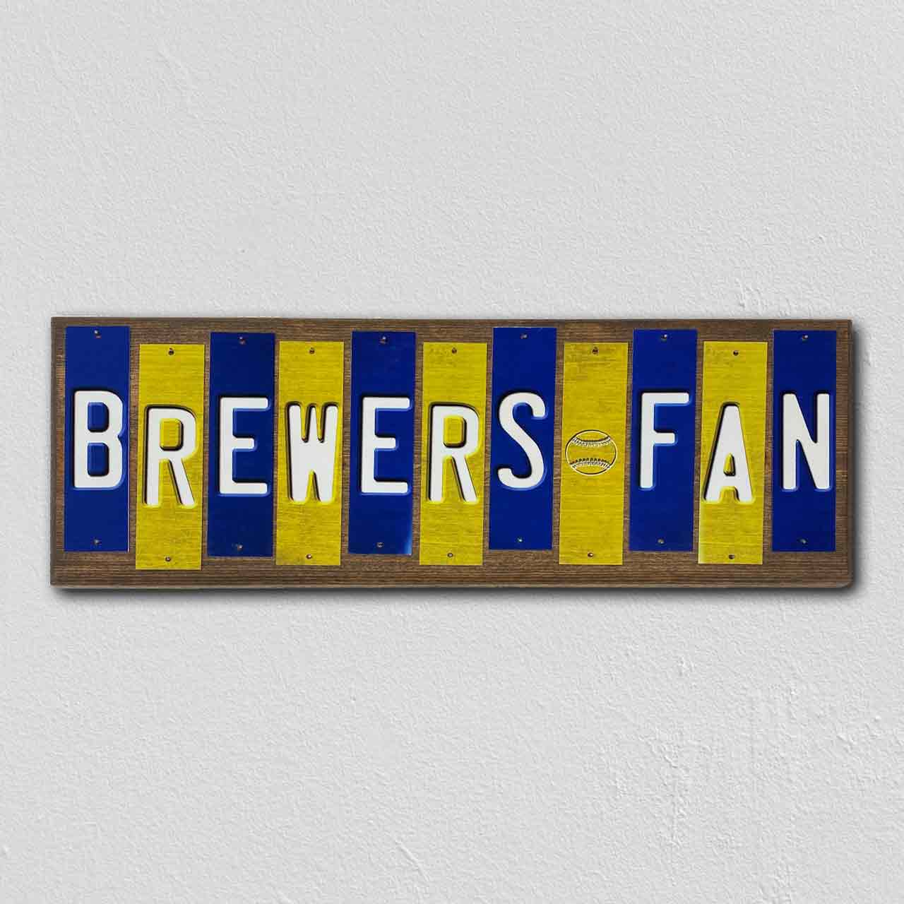 Brewers Fan Team Colors Baseball Fun Strips Novelty Wood Sign WS-647