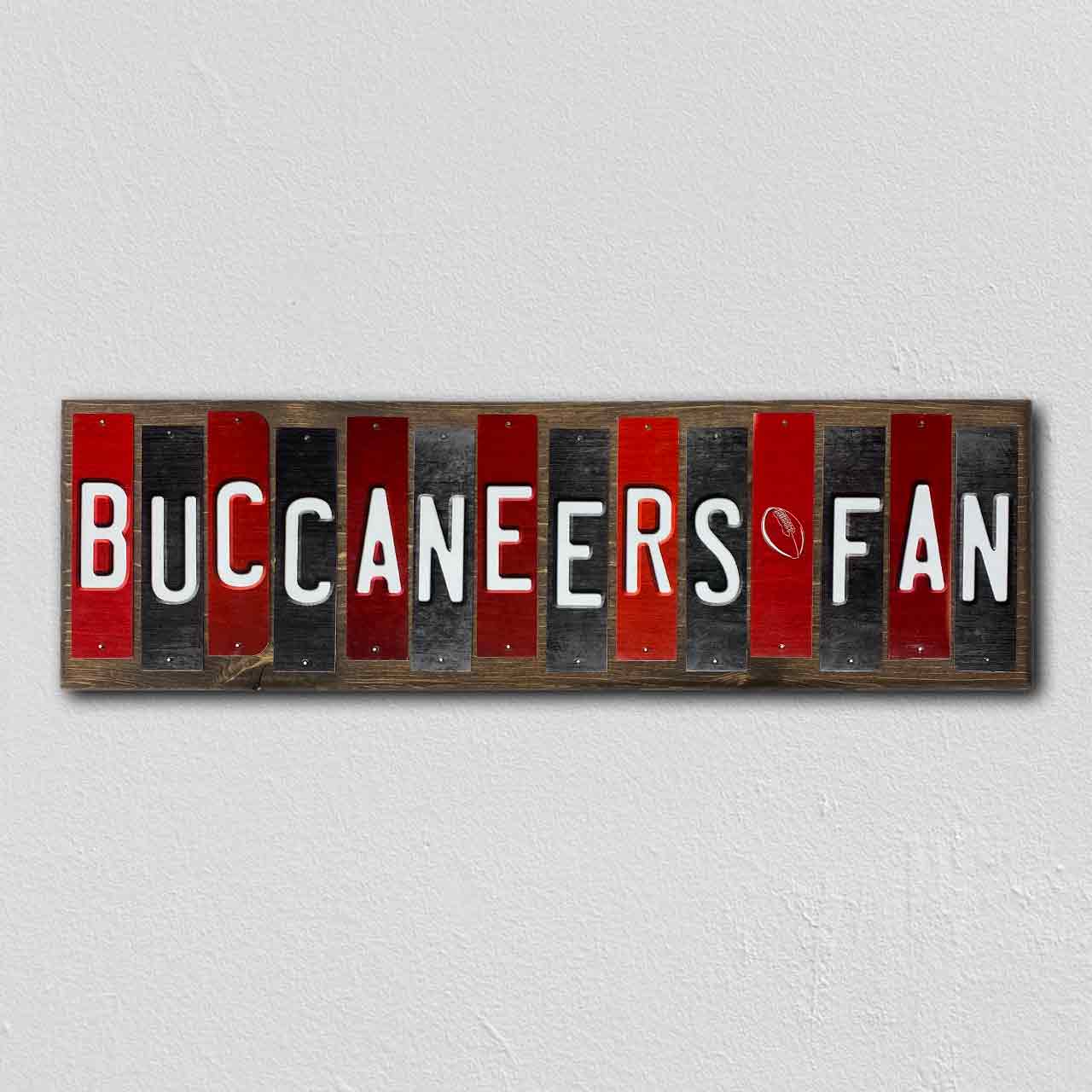 Buccaneers Fan Team Colors Football Fun Strips Novelty Wood Sign WS-749