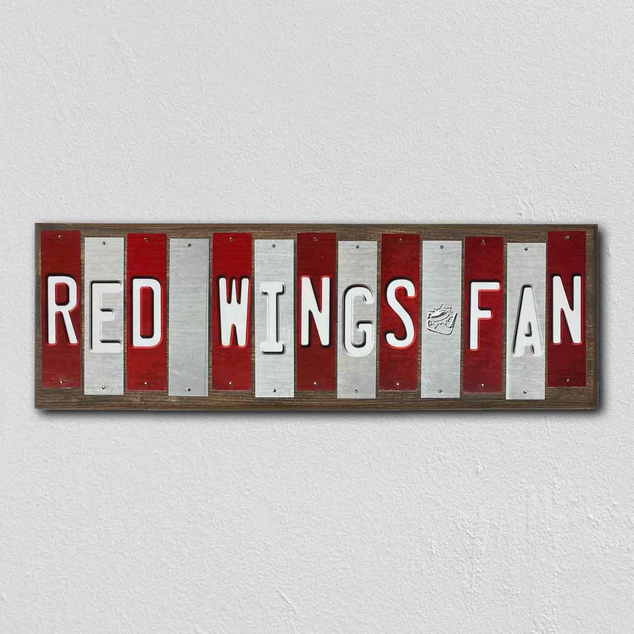 Red Wings Fan Team Colors Hockey Fun Strips Novelty Wood Sign WS-805