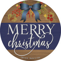 Merry Christmas Blue Bow Novelty Circle Coaster Set of 4