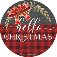 Hello Christmas Plaid Novelty Circle Coaster Set of 4