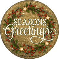 Seasons Greetings Glitter Novelty Circle Coaster Set of 4