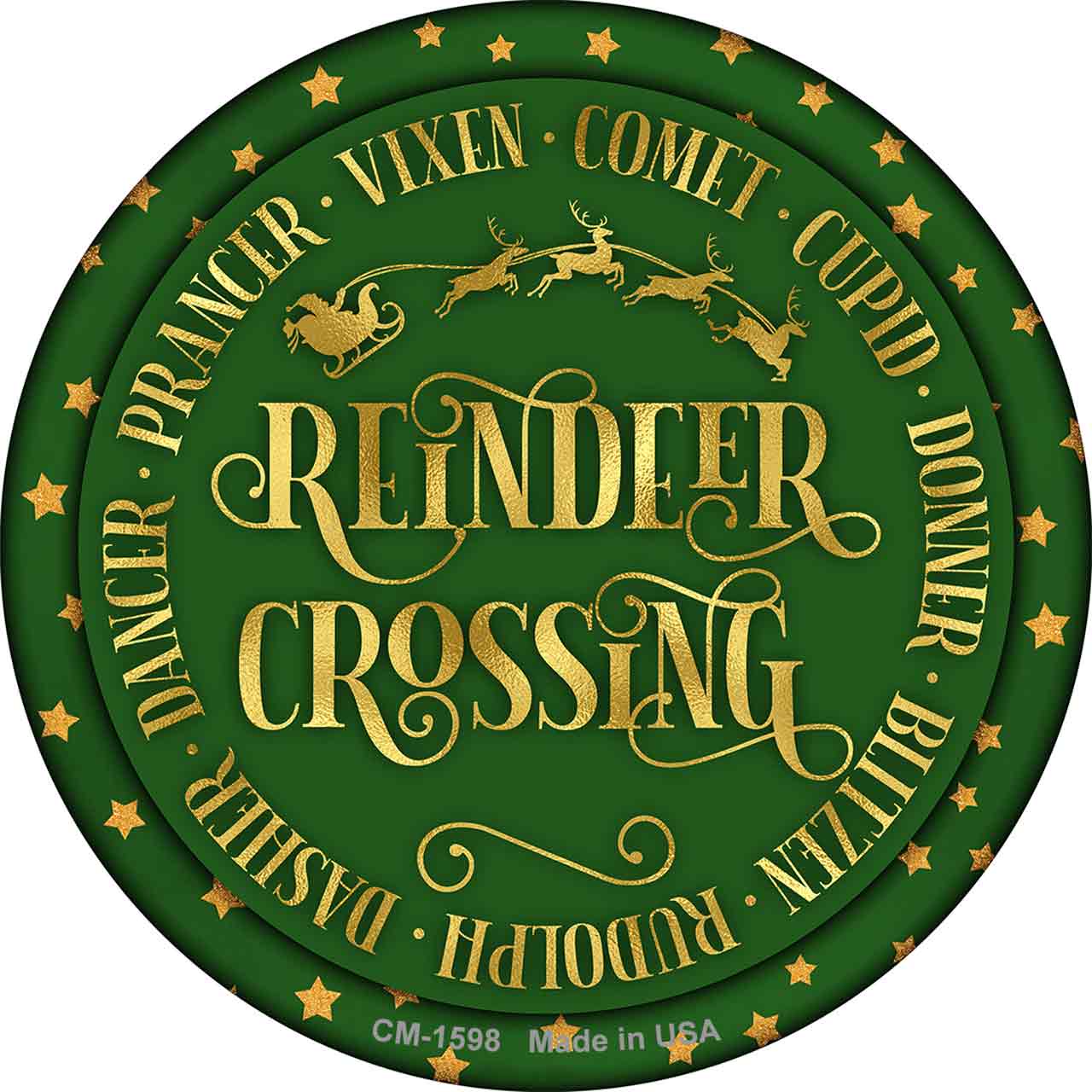 Reindeer Crossing Green Novelty Circle Coaster Set of 4