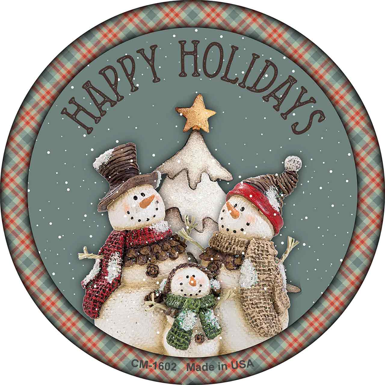 Happy Holidays Snowman Novelty Circle Coaster Set of 4
