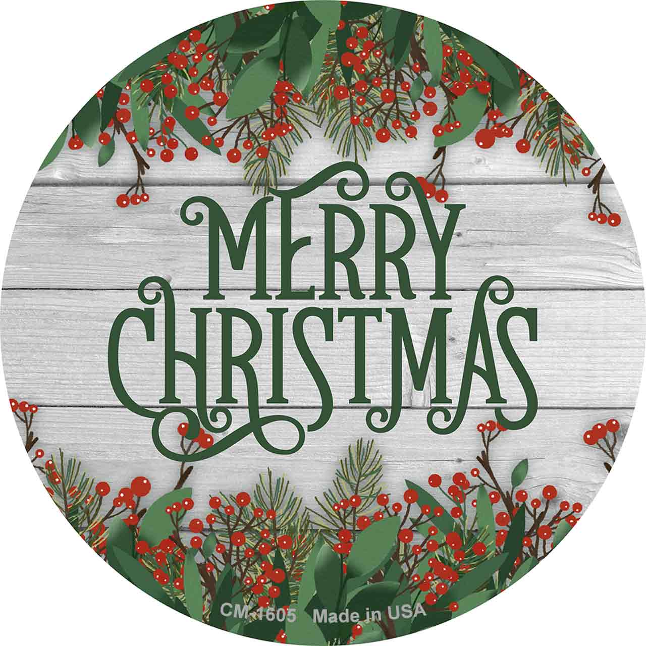 Merry Christmas Green Novelty Circle Coaster Set of 4