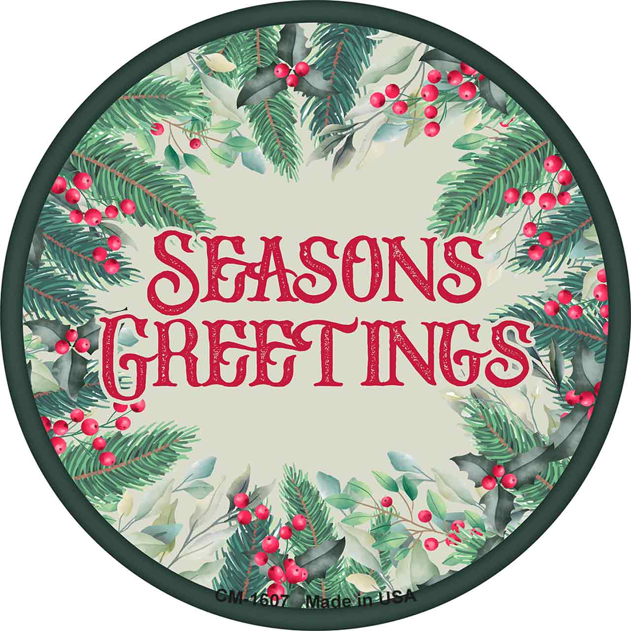 Seasons Greetings Red Novelty Circle Coaster Set of 4