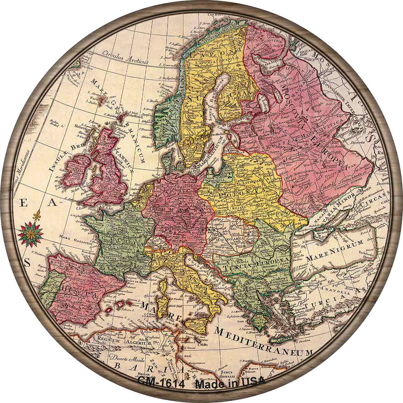 Europe Map Novelty Circle Coaster Set of 4