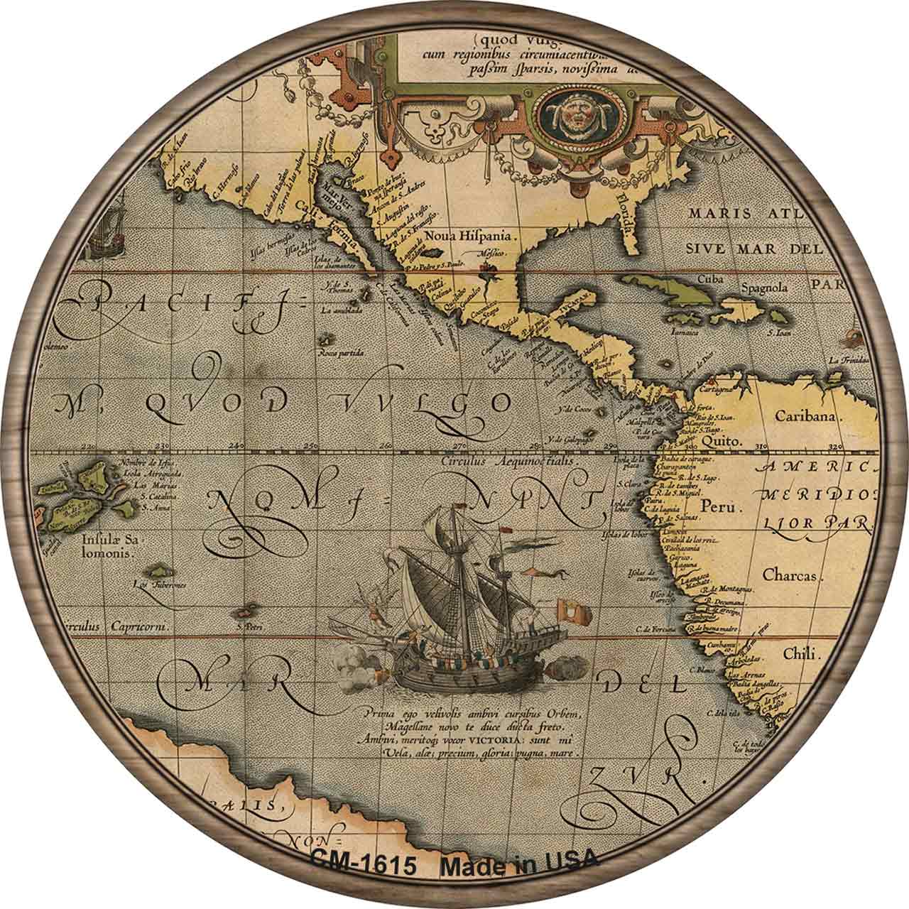 Pacific Ocean Map Novelty Circle Coaster Set of 4