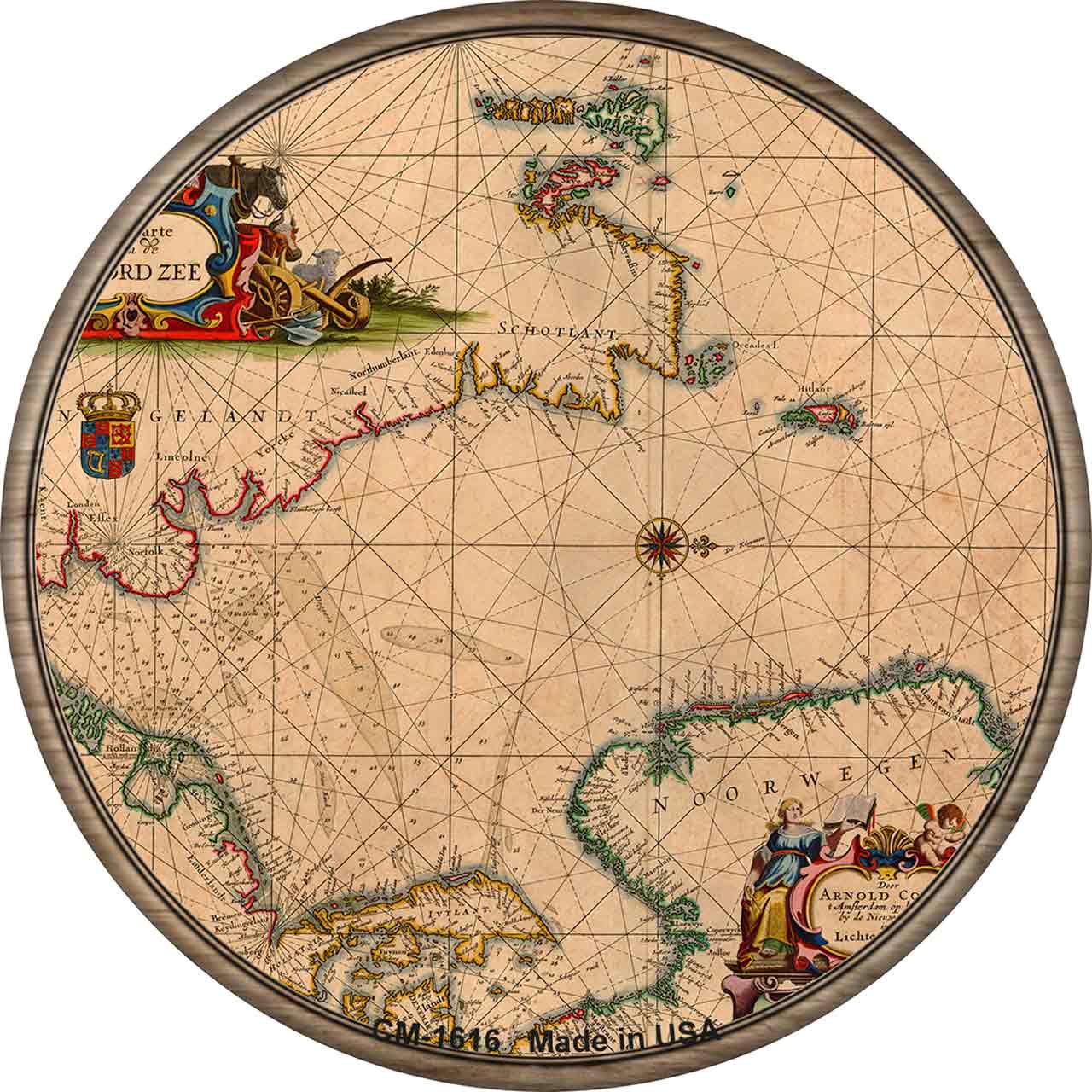 North Sea Map Novelty Circle Coaster Set of 4