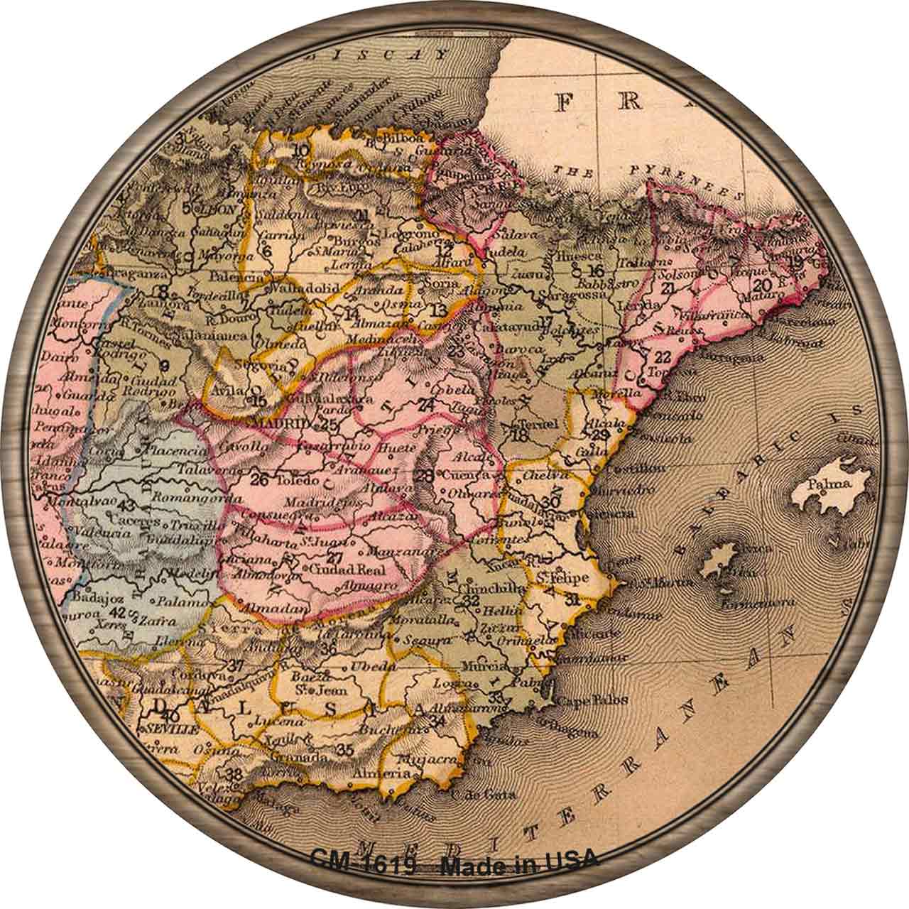 Spain Map Novelty Circle Coaster Set of 4