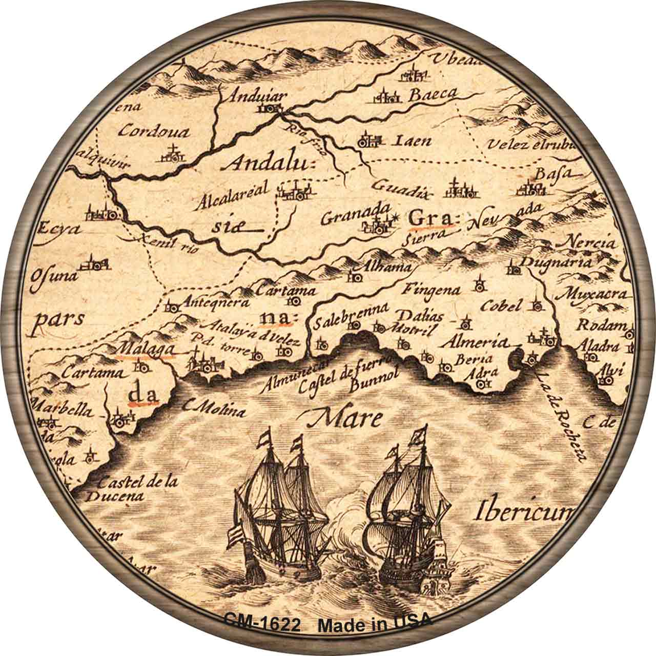 Southern Spain Map Novelty Circle Coaster Set of 4