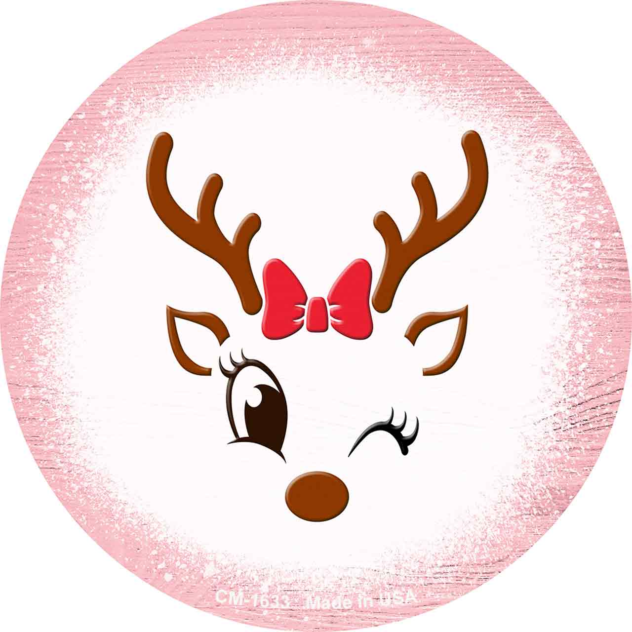 Pink Reindeer Face Novelty Circle Coaster Set of 4