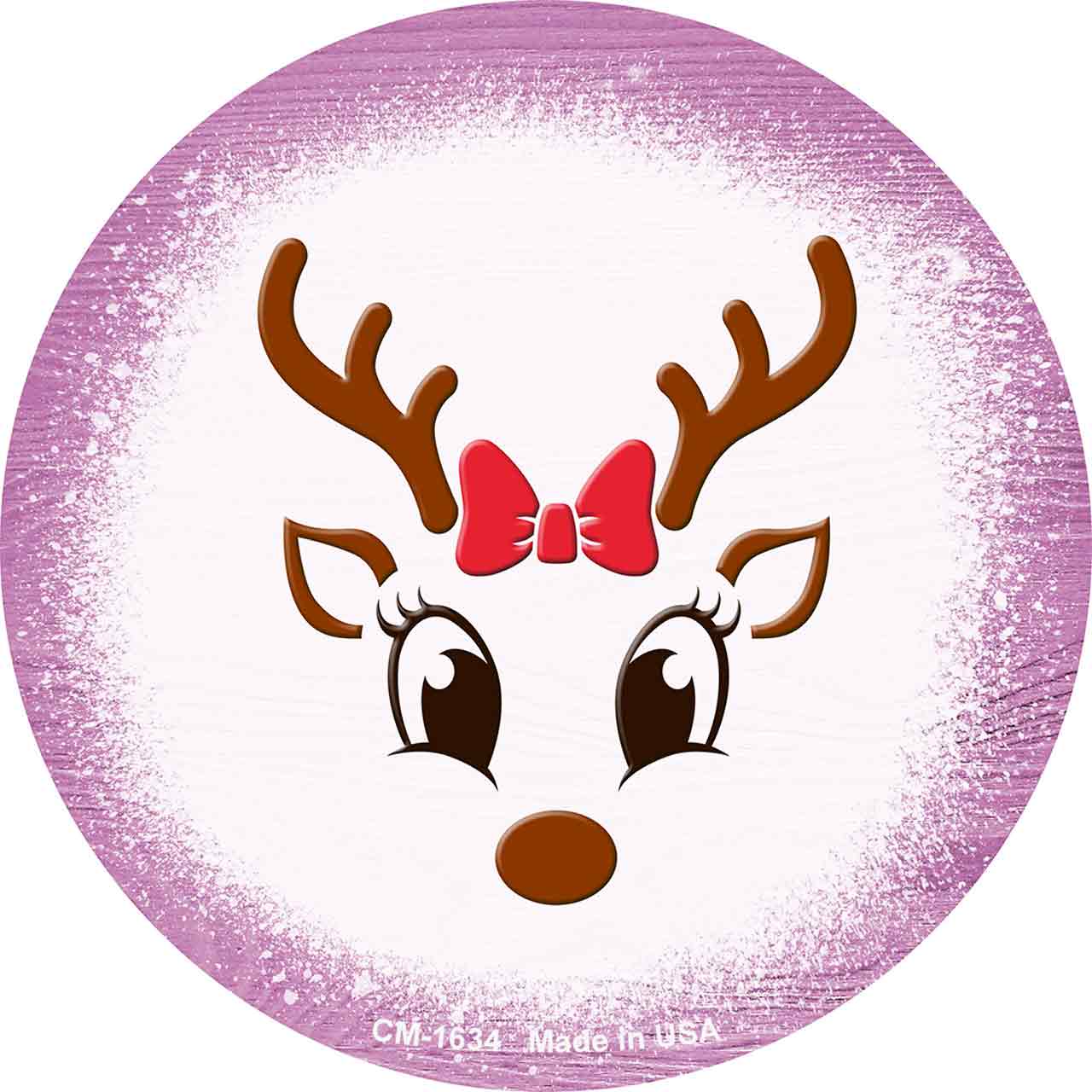 Purple Reindeer Face Novelty Circle Coaster Set of 4