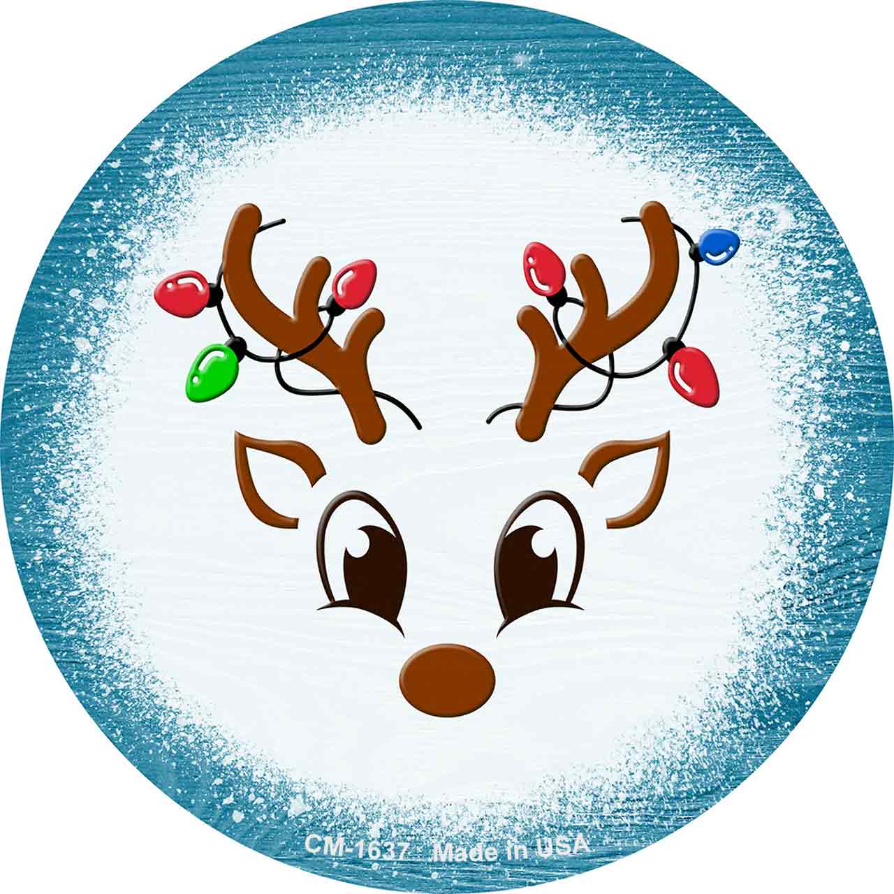 Blue Reindeer Face Novelty Circle Coaster Set of 4