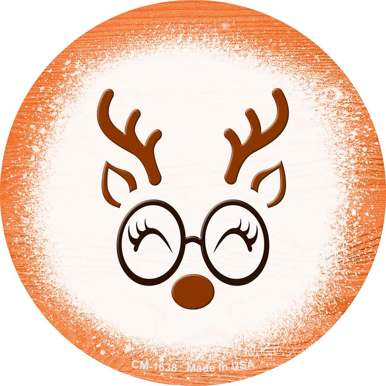 Orange Reindeer Face Novelty Circle Coaster Set of 4