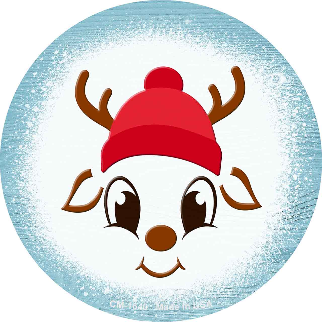 Light Blue Reindeer Face Novelty Circle Coaster Set of 4