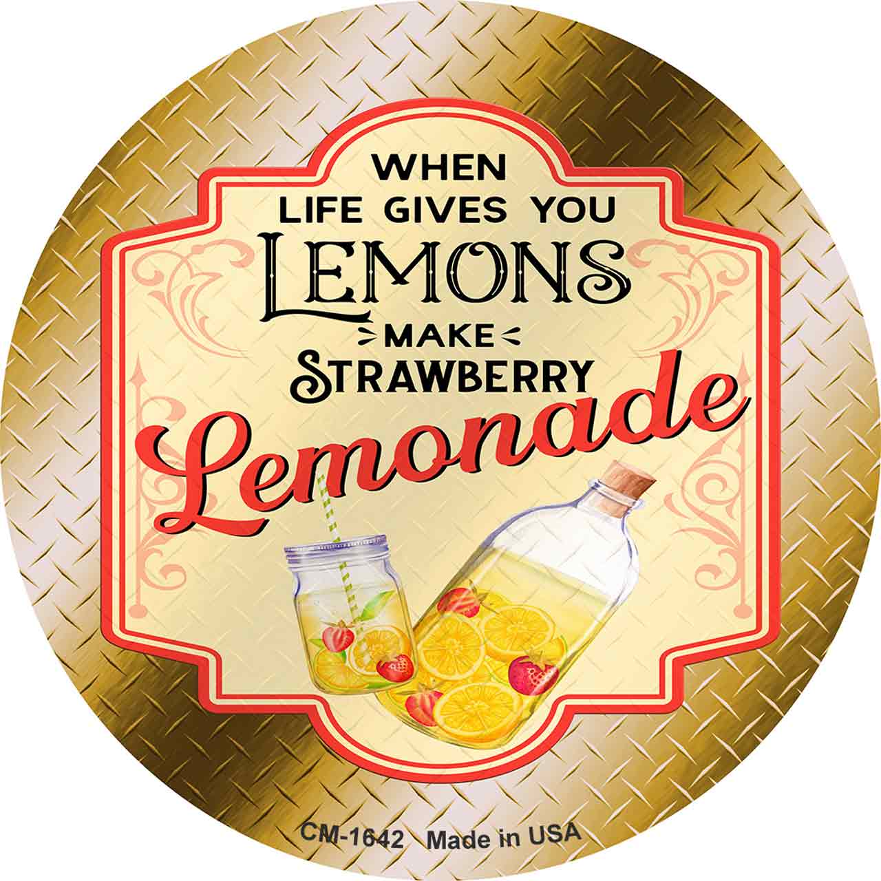 Make Strawberry Lemonade Gold Novelty Circle Coaster Set of 4