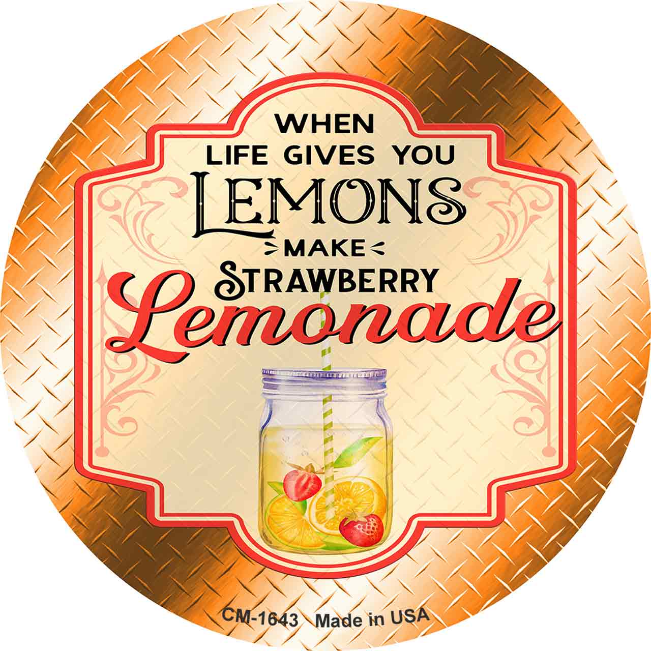 Make Strawberry Lemonade Orange Novelty Circle Coaster Set of 4