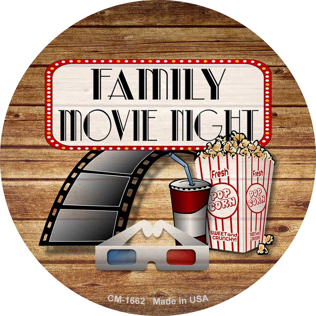 Family Movie Night Novelty Circle Coaster Set of 4