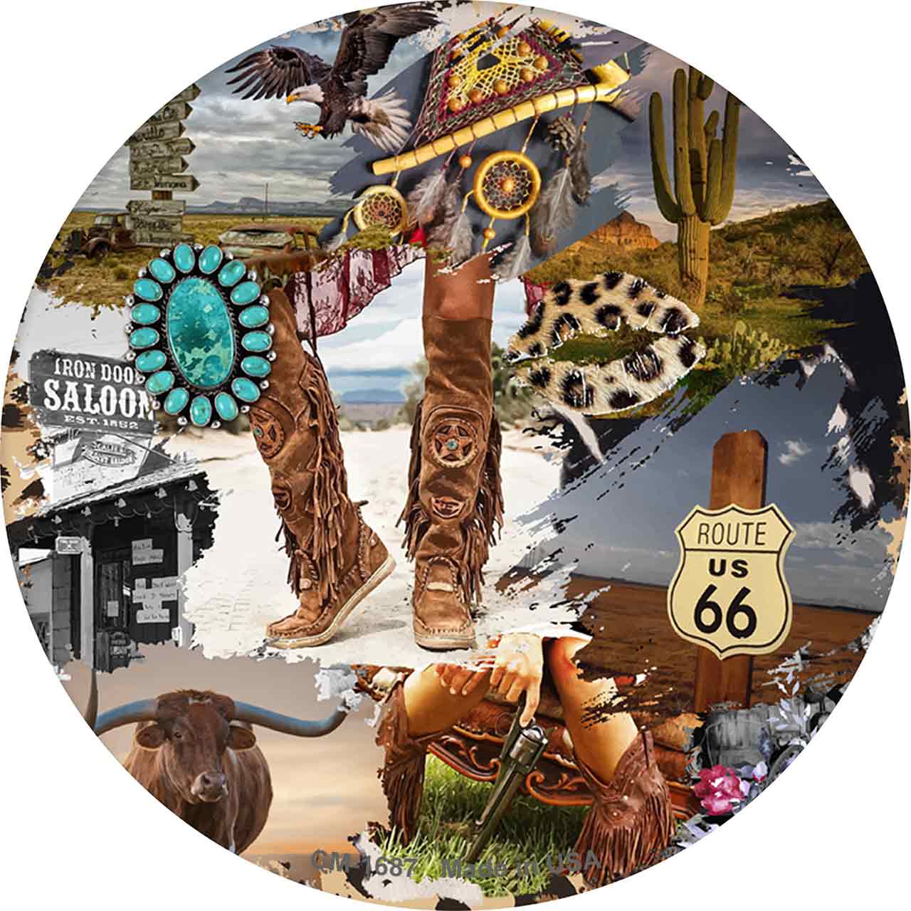 Rte 66 Western Scenery Collage Novelty Circle Coaster Set of 4