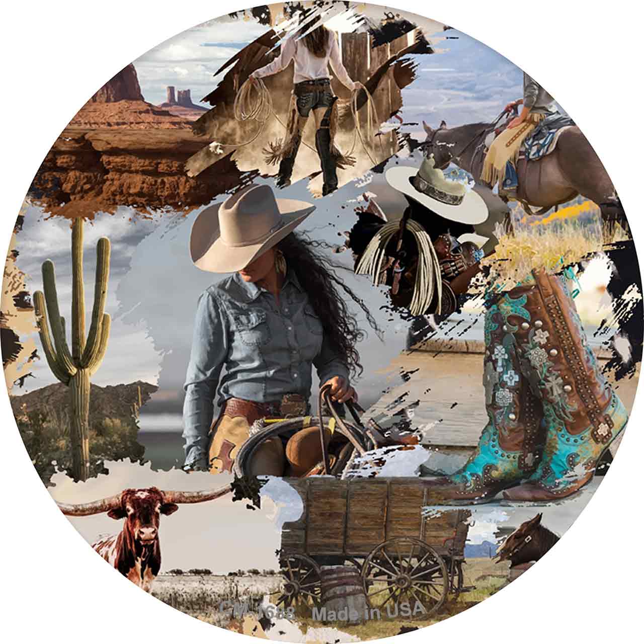 Cowgirl Western Collage Novelty Circle Coaster Set of 4