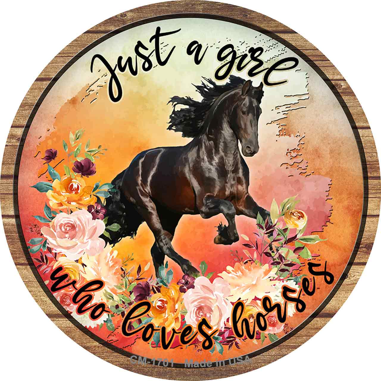Just A Girl Loves Horses Orange Novelty Circle Coaster Set of 4