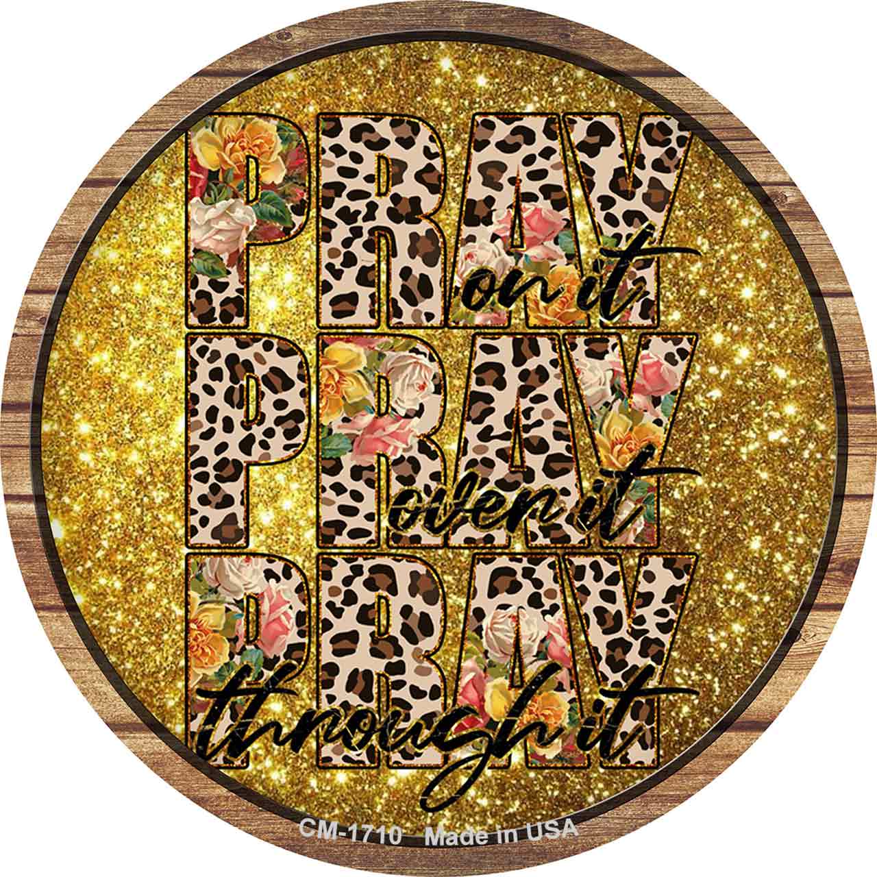 Pray Through It Animal Print Novelty Circle Coaster Set of 4