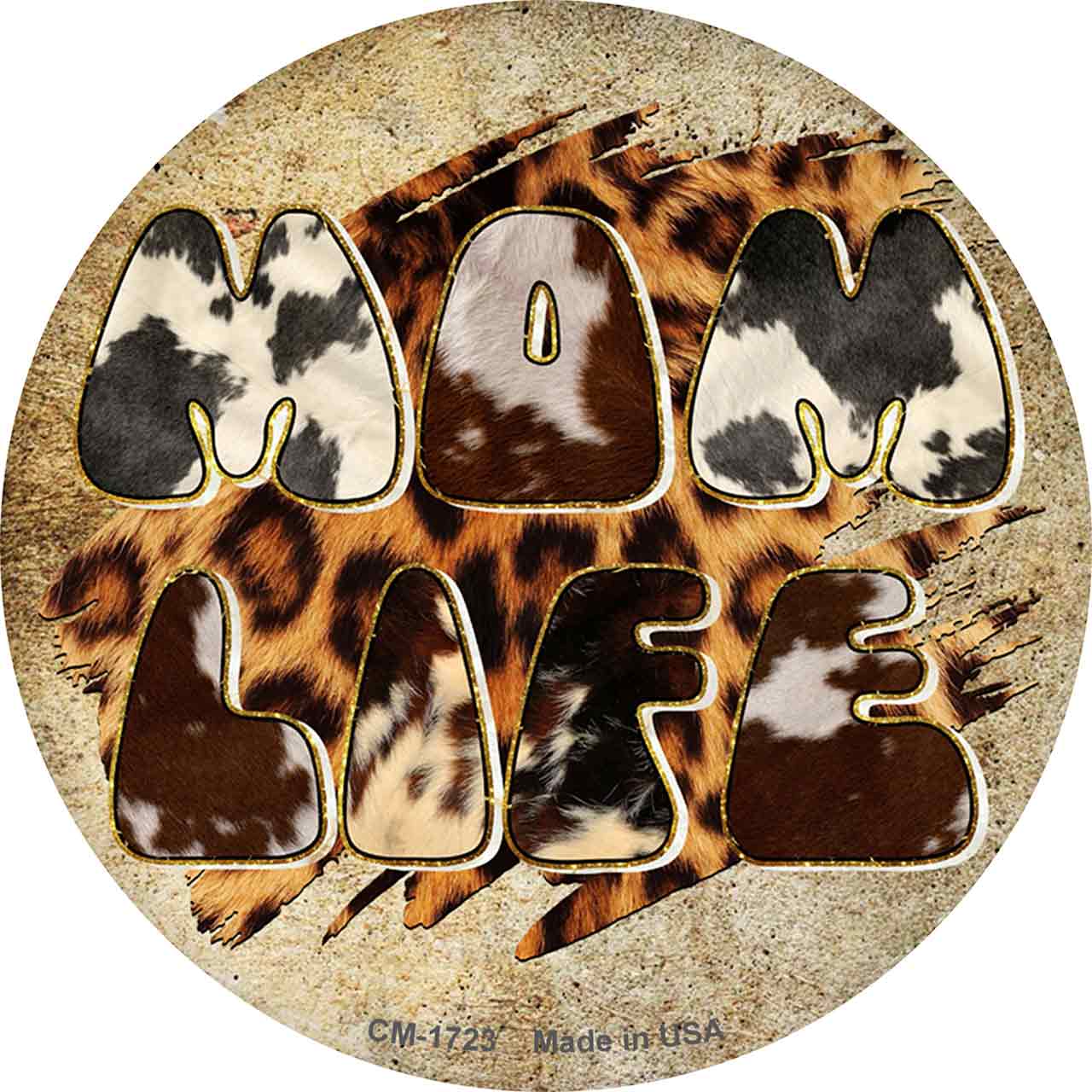 Mom Life Cow Print Novelty Circle Coaster Set of 4
