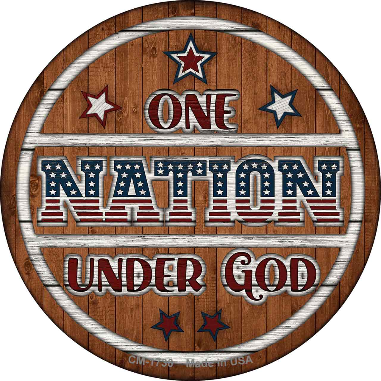 One Nation Wood Novelty Circle Coaster Set of 4