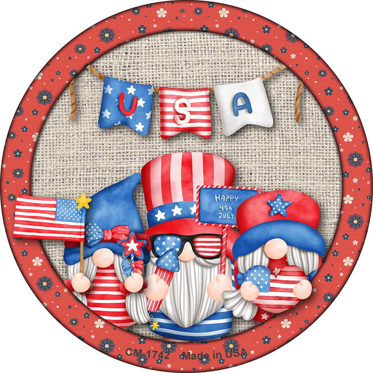 Gnomes USA Banner Novelty Circle Coaster Set of 4