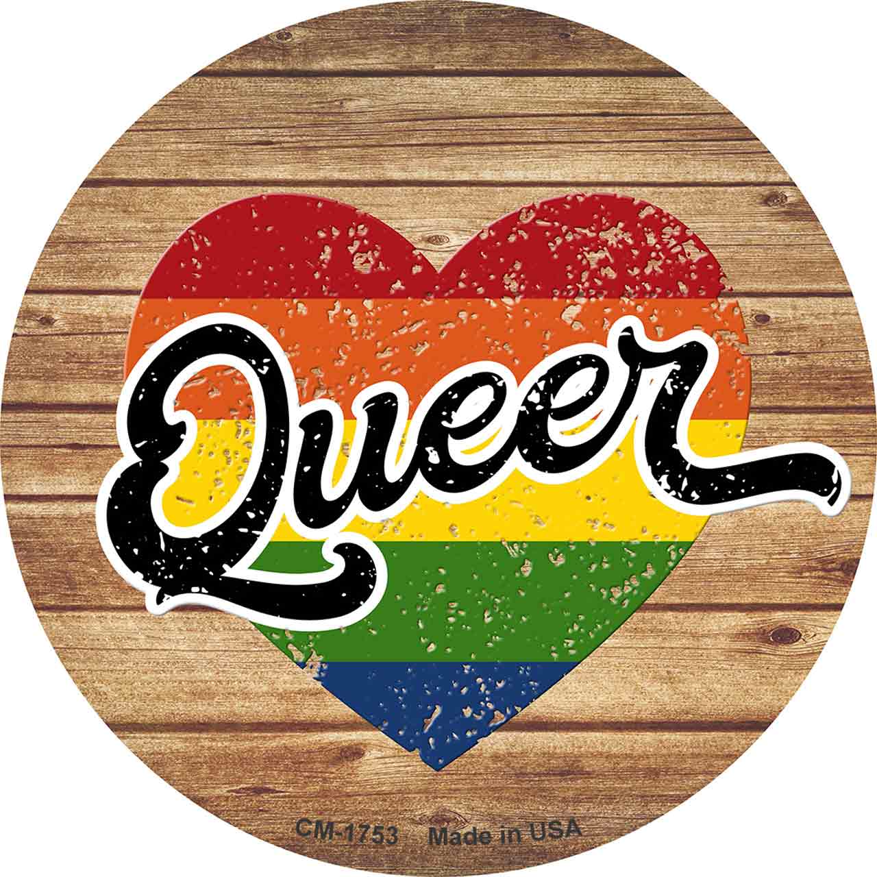 Queer Heart On Wood Novelty Circle Coaster Set of 4