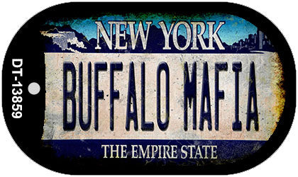 Buffalo Mafia NY Blue Rusty Novelty Metal Dog Tag Necklace