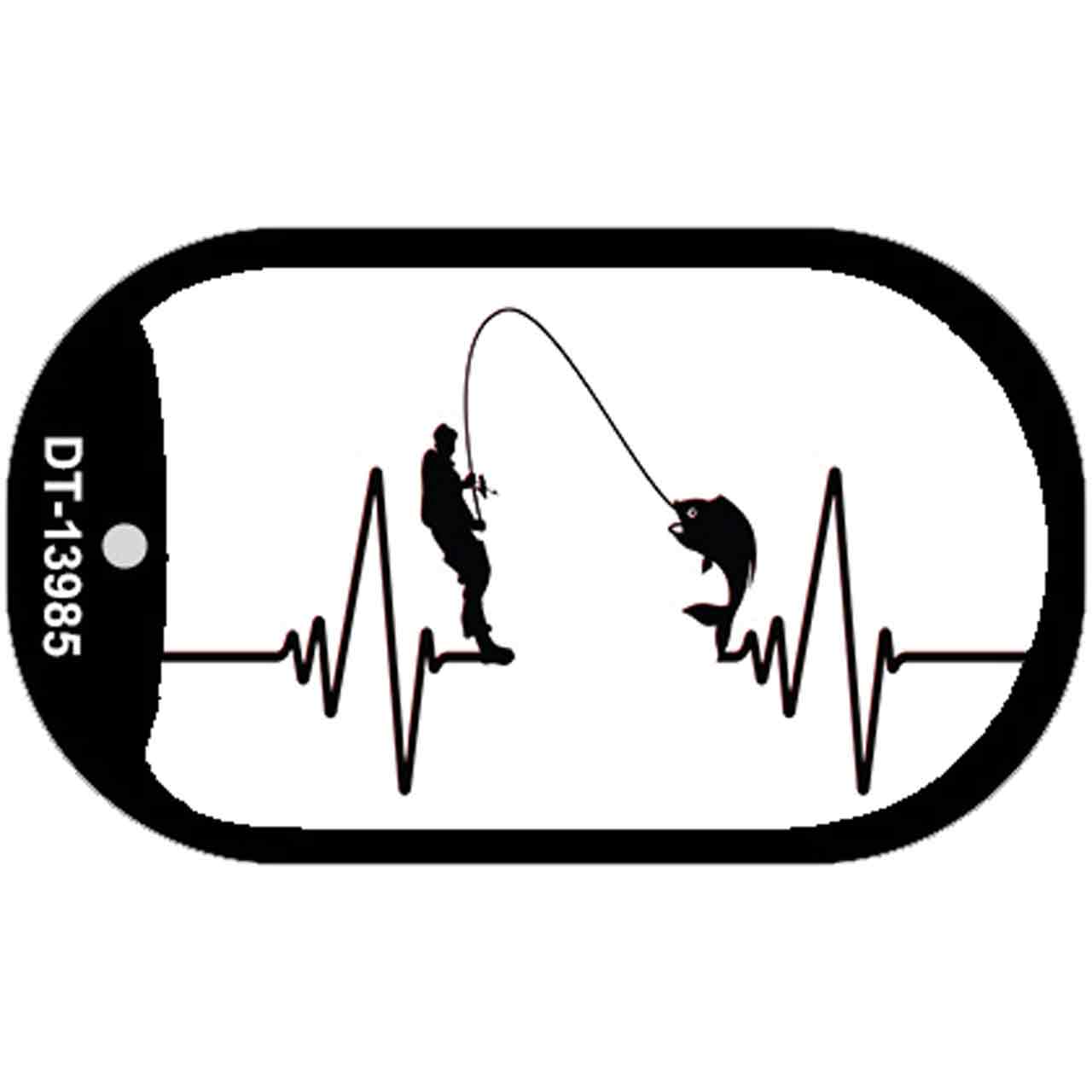 Fishing Heart Beat Novelty Metal Dog Tag Necklace