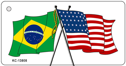 Brazil USA Crossed Flags Novelty Metal Key Chain