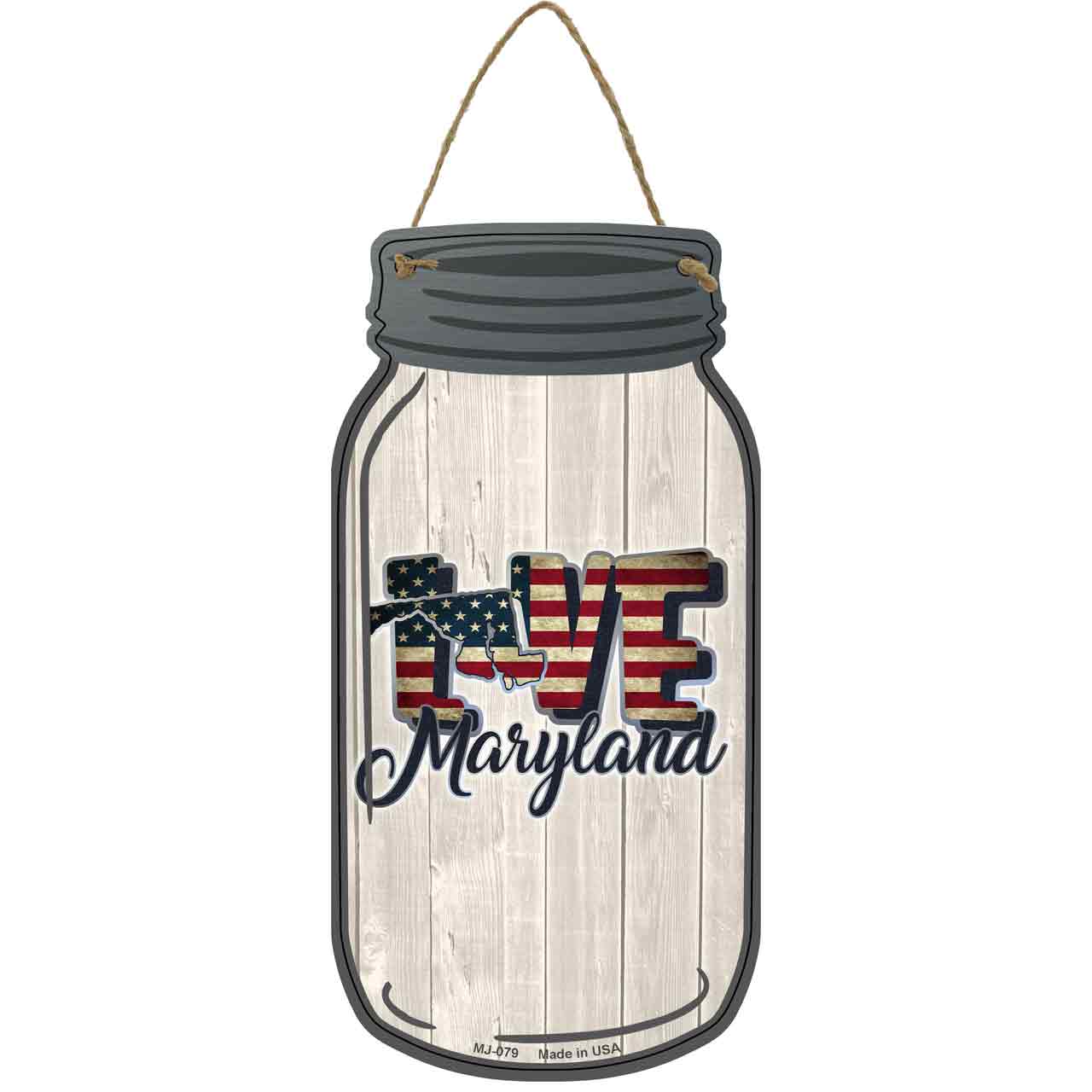 Love Maryland Silhouette Novelty Metal Mason Jar Sign
